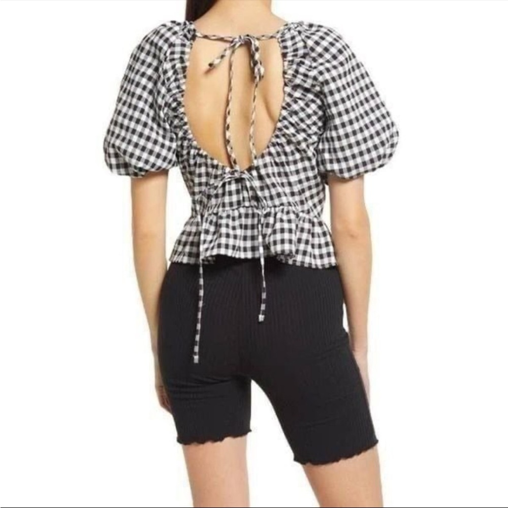 Topshop puff Sleeves Gingham Shirt